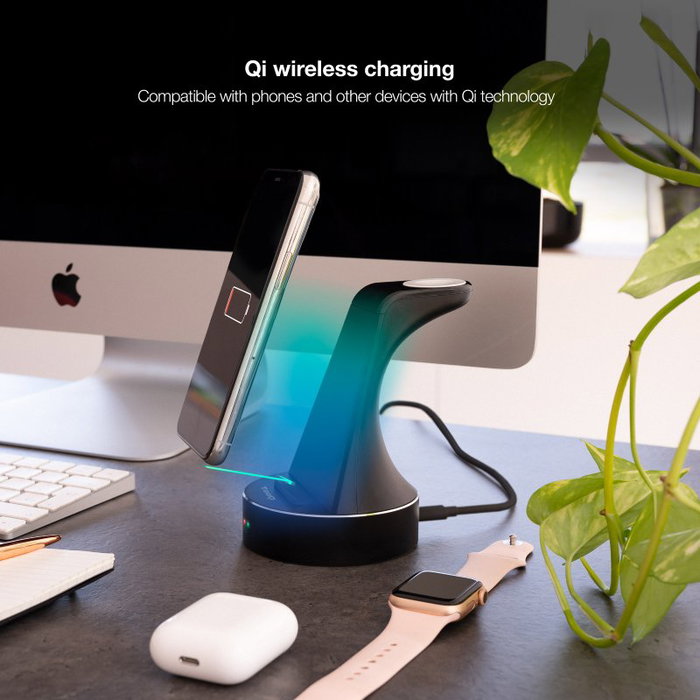 Tooq Base de Carga Inalámbrica para Apple Watch y iPhone/Smartphone - Negro